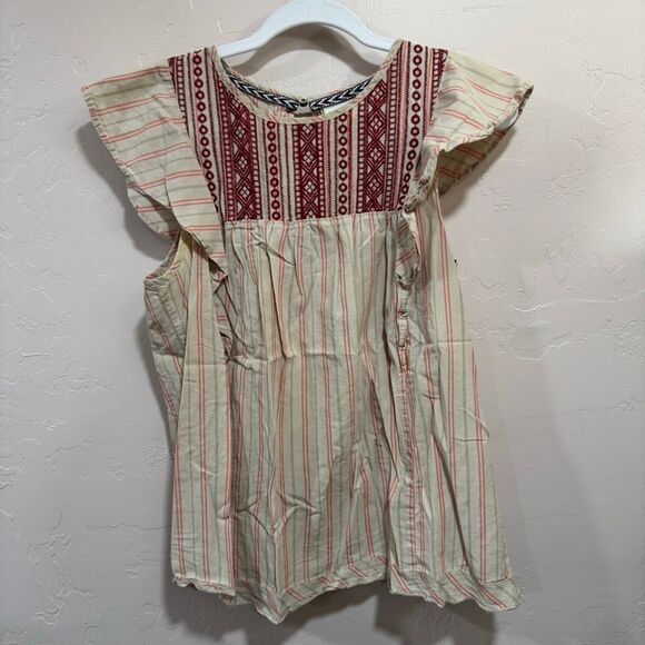 Knox Rose Flutter Sleeve Embroidered Top Beige Size Small - Picture 1 of 7